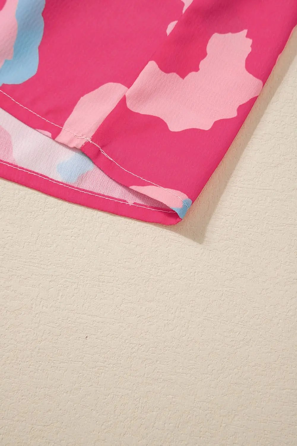 Rose Abstract Print Smocked Puff Sleeve V Neck Blouse - Love Salve